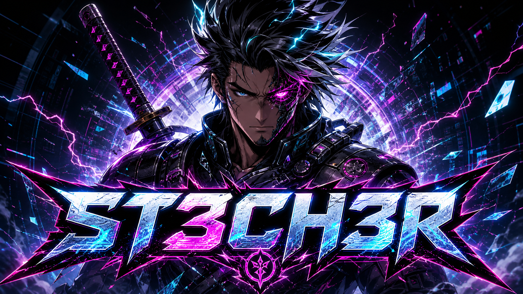 ST3CH3R Anime-Artwork mit Neon-Akzenten
